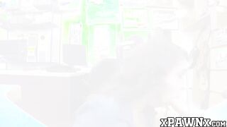 Horny and beautiful amateur pussy played at kinky pawnshop