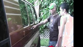 Handsome stud gives amazing blowjob to a guy and a little road help