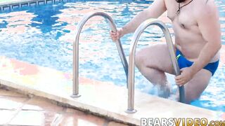 Fat bear with small cock Adam Jones strokes cock outdoor