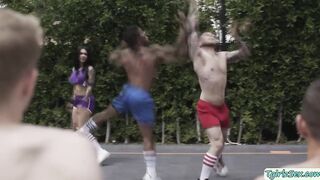 Threesome interracial On The Ball Court