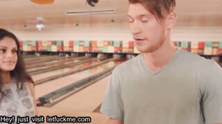 cumshot gorgeous ebony julie kay rides hard cock at bowling centre