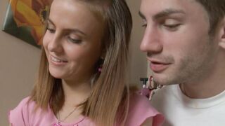 Cute 18yo slobbers on thick dick before being pounded hard