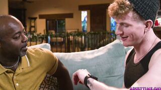 Black old man takes redhead twink's virginity