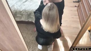 Schoolgirl Tried on Leather Pants and Asked to FUCK HER