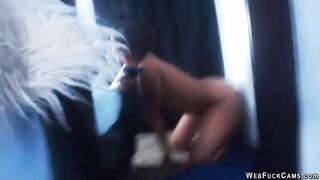 Amateur ebony teen rides dildo