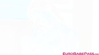 Gorgeous Euro teen with small tits moans while fingerfucking