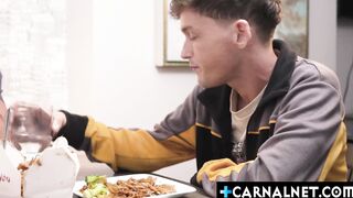 Stepdad shoot his load all over his stepson
