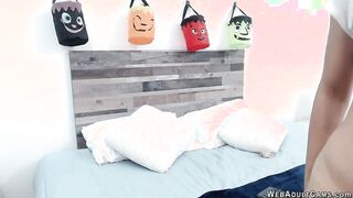 Petite Colombian sucks and fucks dildo on webcam