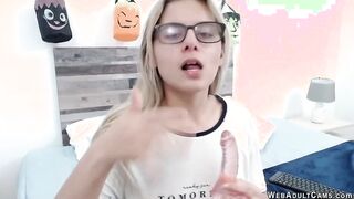 Petite Colombian sucks and fucks dildo on webcam