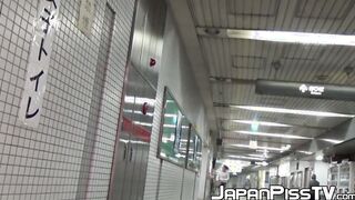 Japanese ladies taped pissing in public bathroom