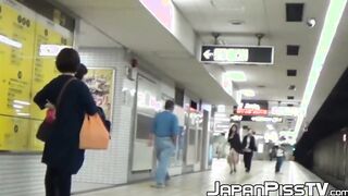 Japanese ladies taped pissing in public bathroom