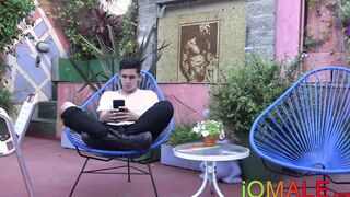 Twink latino cums after riding bareback and blowjob