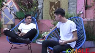 Twink latino cums after riding bareback and blowjob