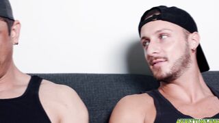 Two straight buddies jerks off side by side