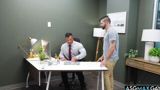 Beefy muscle daddy fucks stepson in office