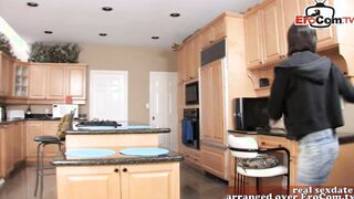 Adorable dark haired british 18 year old got nailed inside kitchen