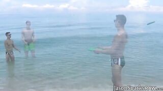 Tattooed muscle twink bareback pounding young gay after BJ