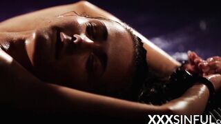Busty babe slowly fucked after romantic foreplay in the dark