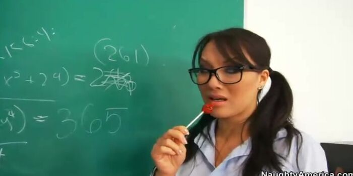 Slender Asa Akira fucking in the classroom with her glasses
