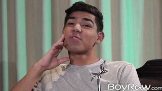 Young gay Felix Harris blows big dick after ass fingering