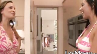 Dyke stepmom and stepdaughter sizzling 69 after pussy play