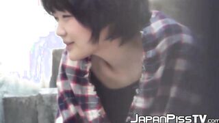 Japanese teenie soaking herself up with warm pee