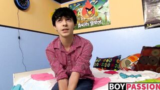 Horny emo twink interviewed on cam then jerks off