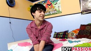 Horny emo twink interviewed on cam then jerks off
