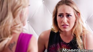 Hot brunette teen scissoring with her dyke stepmom