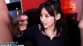 Japanese wonderful 18yo babe gets double face cumshot