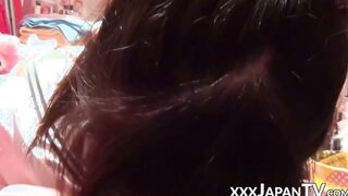 Petite Japanese schoolgirl rubs her soft pussy and nipples