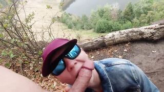 Hoe brought stranger to nature and filled her mouth wth