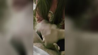 Party bimbos jacking me off on her face