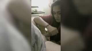 Party bimbos jacking me off on her face
