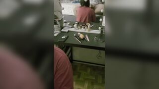 Party bimbos jacking me off on her face