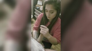 Party bimbos jacking me off on her face