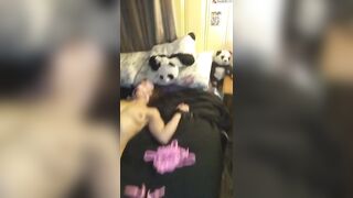 My slave PandaBaby being used by PandaDaddy four being bad