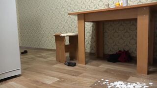 Pregnant cougar behind the scenes into the kitchen and with