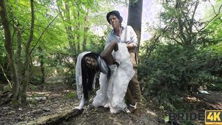 Cheating black bride gets creampie at the forest