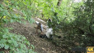Cheating black bride gets creampie at the forest