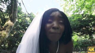 Cheating black bride gets creampie at the forest