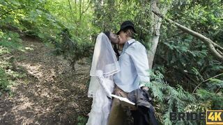 Cheating black bride gets creampie at the forest