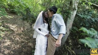 Cheating black bride gets creampie at the forest