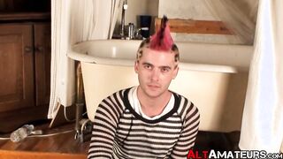 Punk with Cherokee hair pulling on his hard cock
