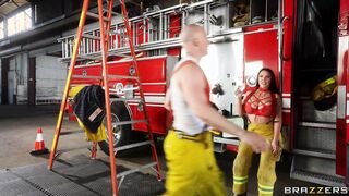 Firefighter gear cant hide the size of her big tits
