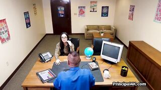 Busty MILF in tiger dress makes headmaster horny