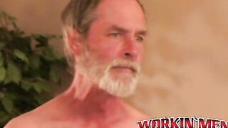 Naughty grandpa watches porn while jacking off