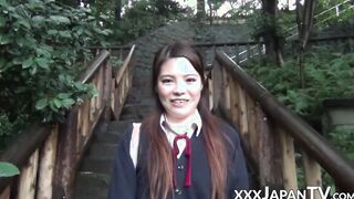 Vibrator toy inside Japanese chick with pigtails in public