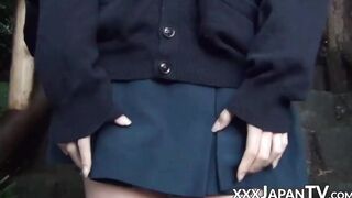 Vibrator toy inside Japanese chick with pigtails in public