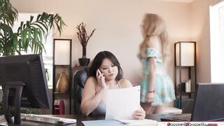 Busty trans fucks lover during workcall